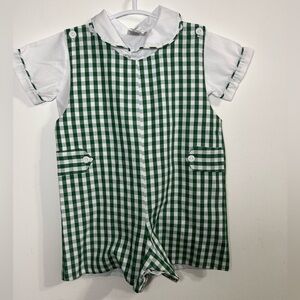 Mother Goose Green and White Gingham  Romper with Shirt